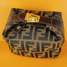 FENDI Zucca Shiny Hardware Mini Vanity Bag Canvas Brown Vintage Logo From Japan