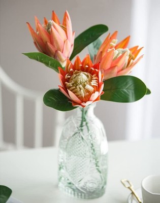 3 PCS Artificial Protea Cynaroides, Pink, Orange, Silk, Wedding, Bouquet