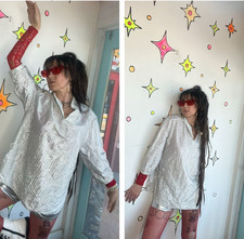 60s 70s Metallic Silver Top Retro Disco Space Age Party Blouse XL