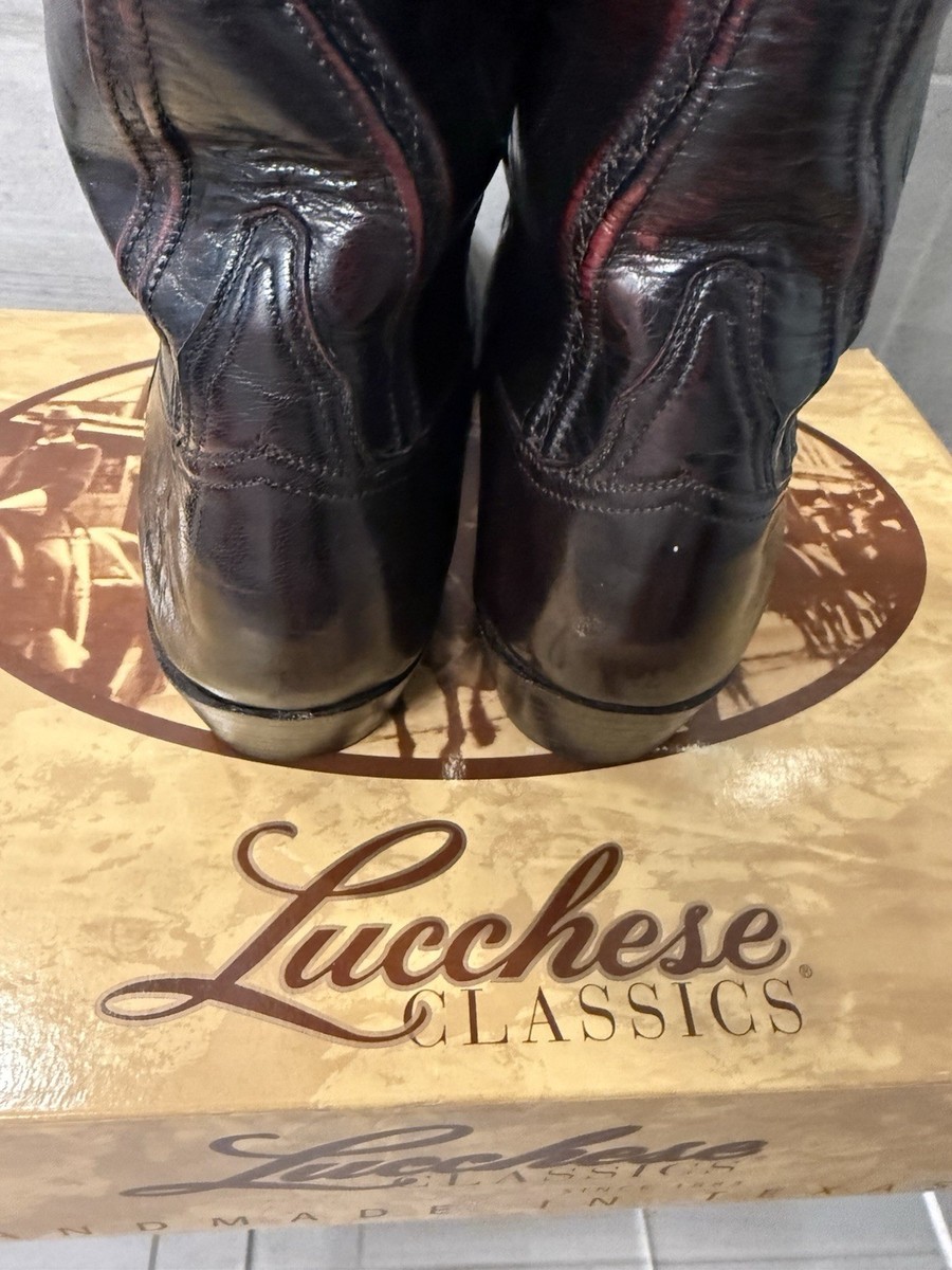 MEN'S LUCCHESE HANDMADE CLASSICS EXOTIC BLACK CHERRY SEVILLE GOAT BOOTS 15 D View 6