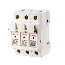 DIN Rail Mount Fuse Holder 3 Pole RT18-32 10mmx38mm w Indicator Light White