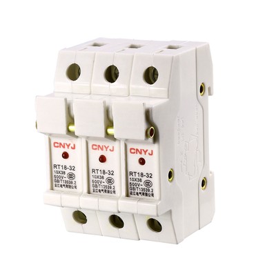DIN Rail Mount Fuse Holder 3 Pole RT18-32 10mmx38mm w Indicator Light White