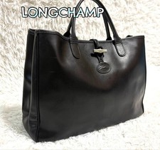 LONGCHAMP Roseau Leather Tote Bag A4 size compatible Black women From Japan