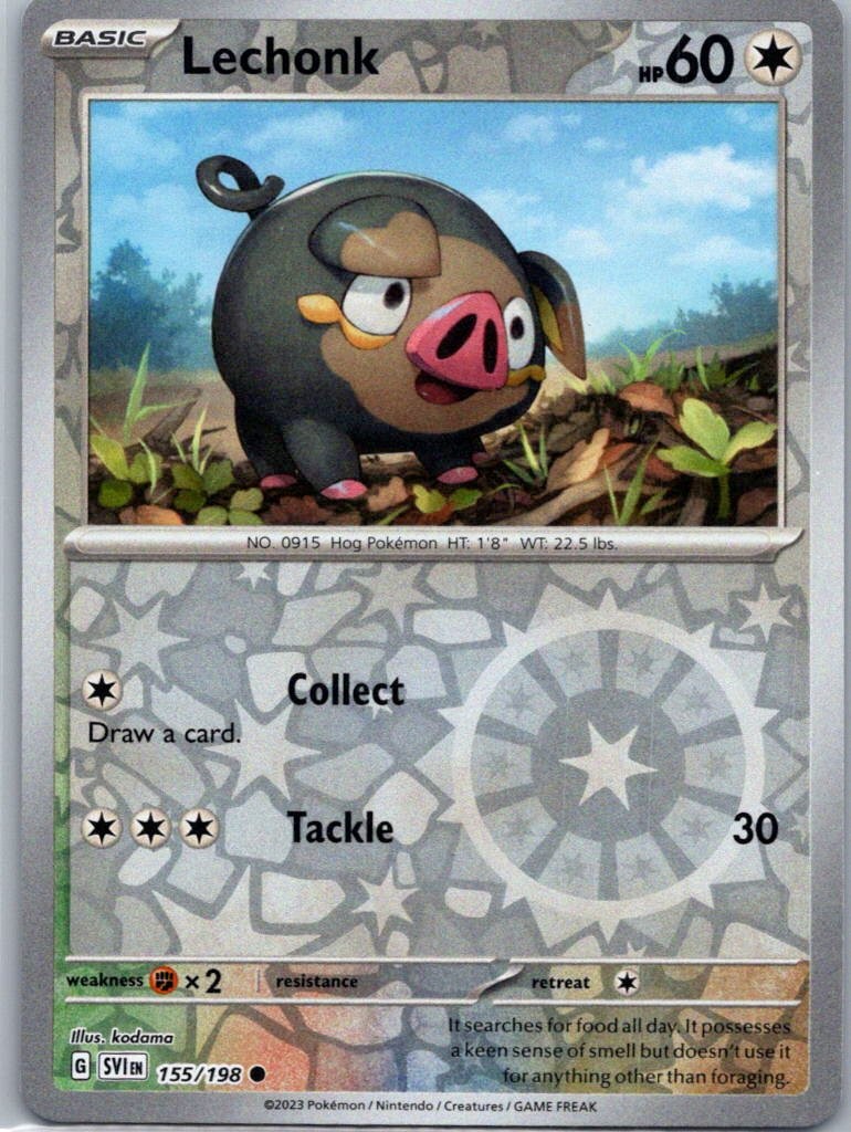 Pokemon TCG Lechonk 155/198 Scarlet Violet Rev Holo NM