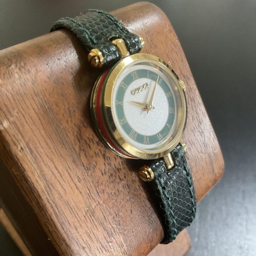Gucci Sherry Line Quartz Watch Green Leather Band Used Battery Replaced - Picture 3 of 8