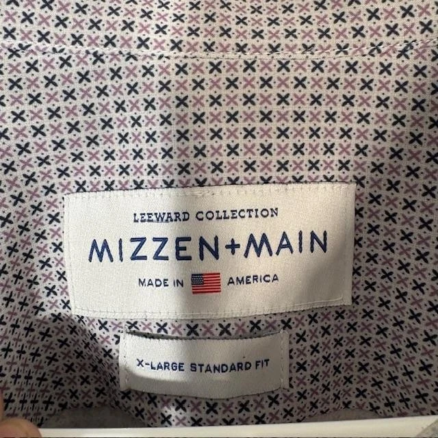 Camisa de vestir Mizzen+Main Sotavento para hombre XL púrpura azul geométrico elástico hecha en EE. UU. Foto 3 de 4