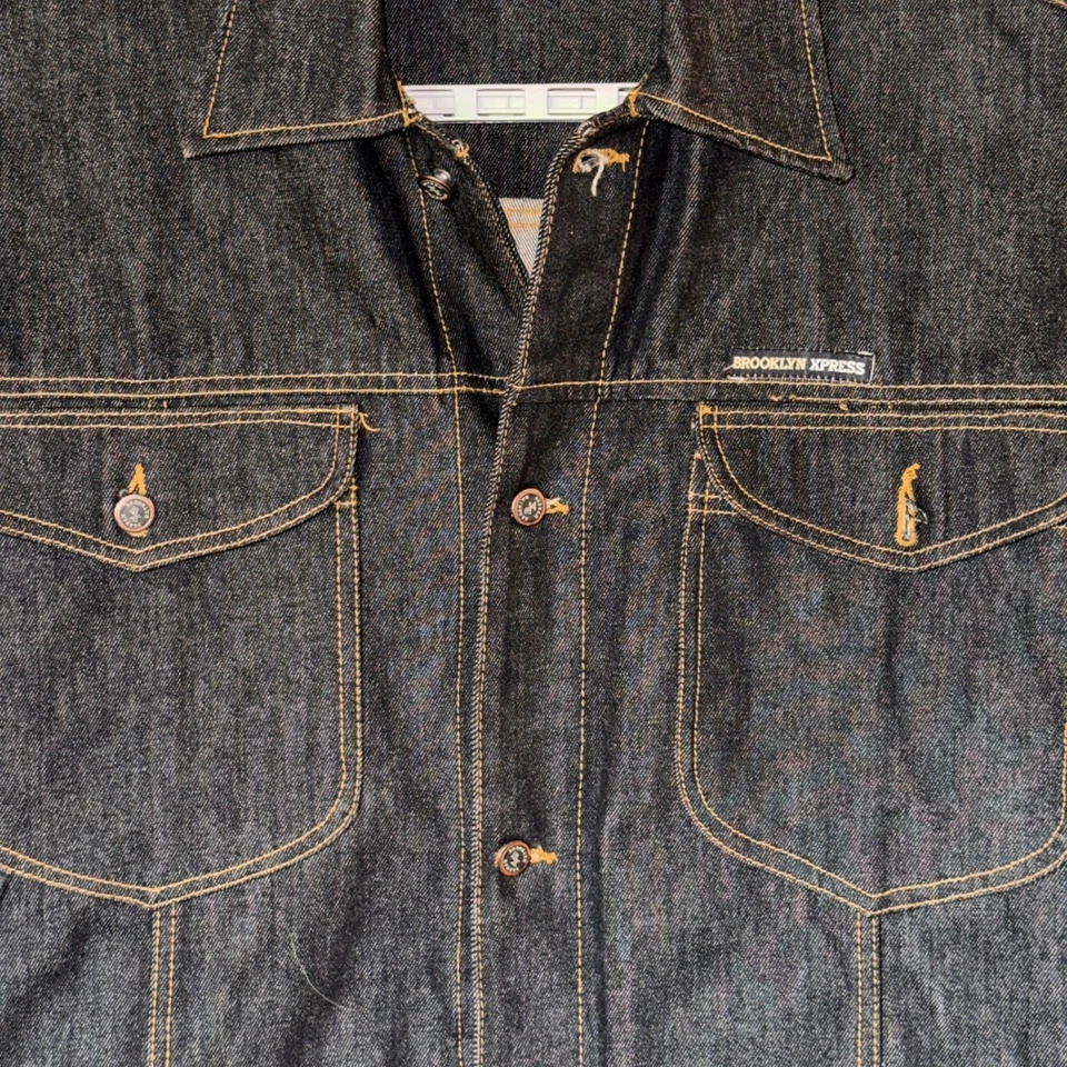 Chaqueta de mezclilla Brooklyn Xpress para hombre L botón lavado oscuro camionero occidental ropa de calle Foto 2 de 4
