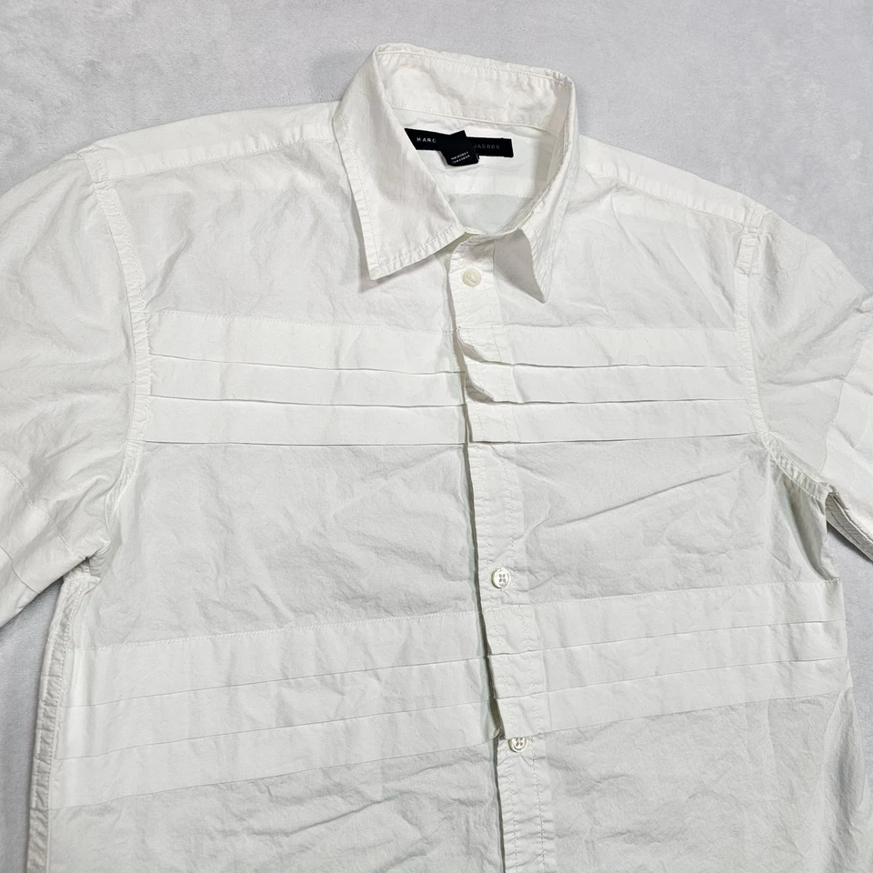 Marc by Marc Jacobs 纽扣衬衫男式小号打褶 100% 棉长袖 — 第 2/4 张图片