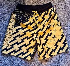 Pok mon Pikachu Boys Swim Trunks Drawstring Lined M 8 Black/Gold Lightning