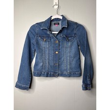 Childrens Place Girls Denim Jacket Medium Wash Blue Heart Buttons Size L 10 12
