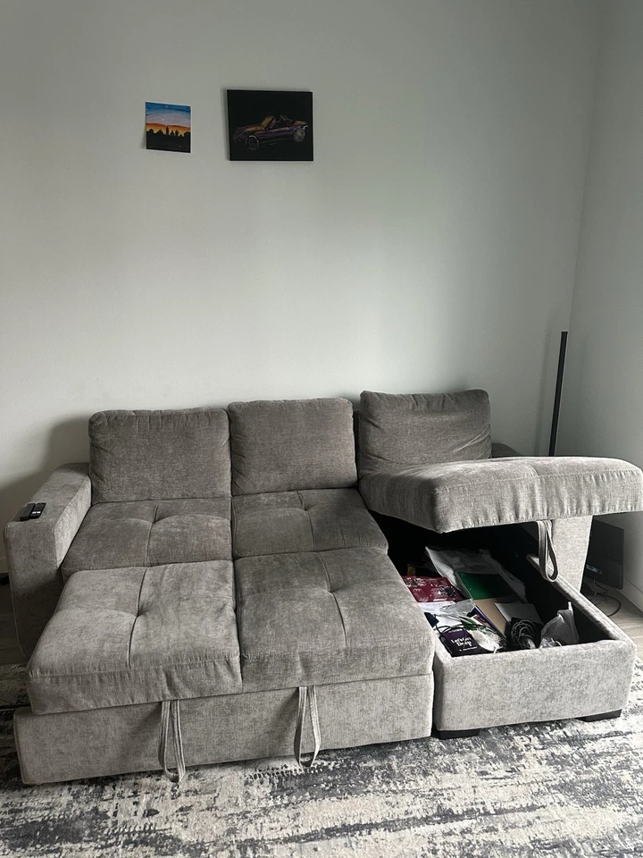 Sofá cama seccional de 78,75 pulgadas en forma de L sofá de 3 plazas con cama extraíble y puerto USB Foto 3 de 3