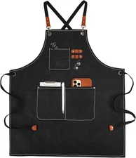 Cross-Back Chef Aprons for Men Women with Pockets,Cotton Canvas Adjustable Cooki