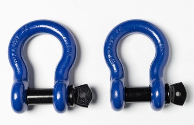 Two OPEN BOX Blue D-Ring 7/8'' Bow Shackle w black pin 14000 LB Capacity Jeep CJ
