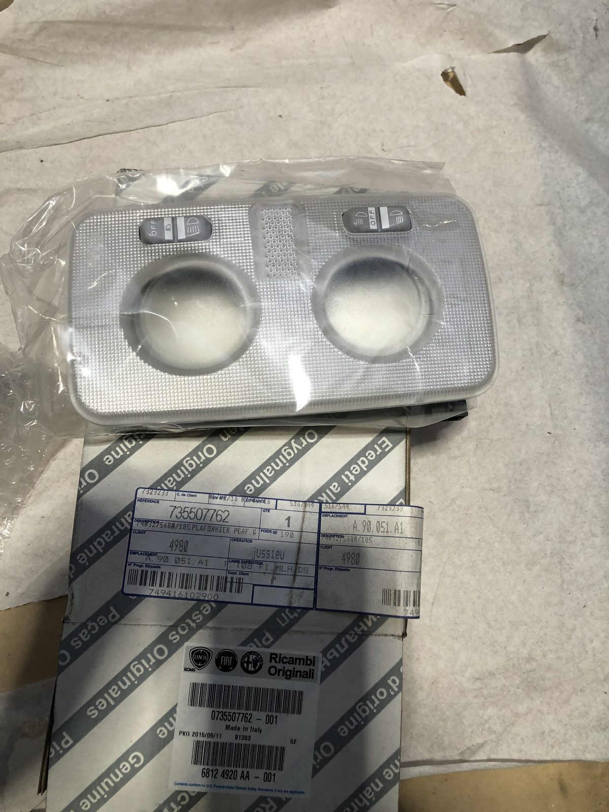 Plafonnier 735507762 d'origine Fiat Alfa Romeo Lancia intérieur gris anthracite