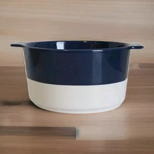 Open Kitchen overandback Stoneware Round Casserole Dish Ovenware Blue White 