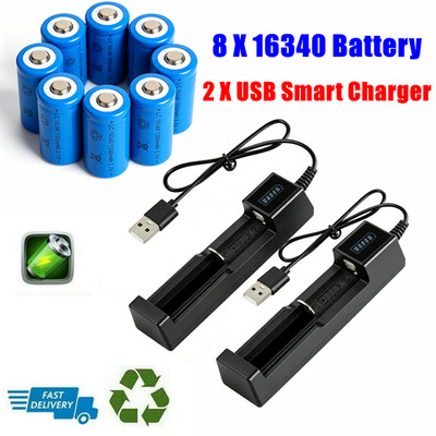 8x Wiederaufladbar 3,7 V 1300mAh Li-Ionen-Akkus 16340 Mehrzweck-Akkus+Ladegerät