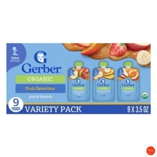 Gerber Fruit Favorites Organic Baby Food Puree Pouches Variety Pack - 3.5oz/9pk