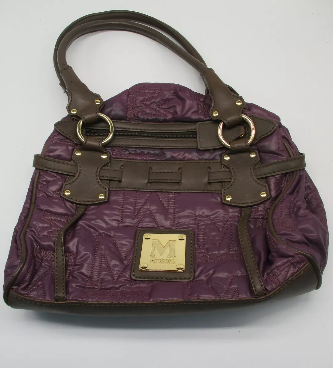 Missoni purple nylon and brown leather purse