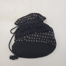 Vintage Black Crocheted Drawstring Purse  Unmarked