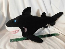 15" L Black  White Plush Shark NEN 2014 3Y National Entertainment Cartoon-Like