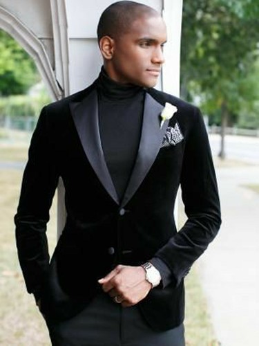 Men Black Smoking Jackets Wedding Grooms Tuxedo Dinner Casual Blazer Coat - Picture 1 of 2