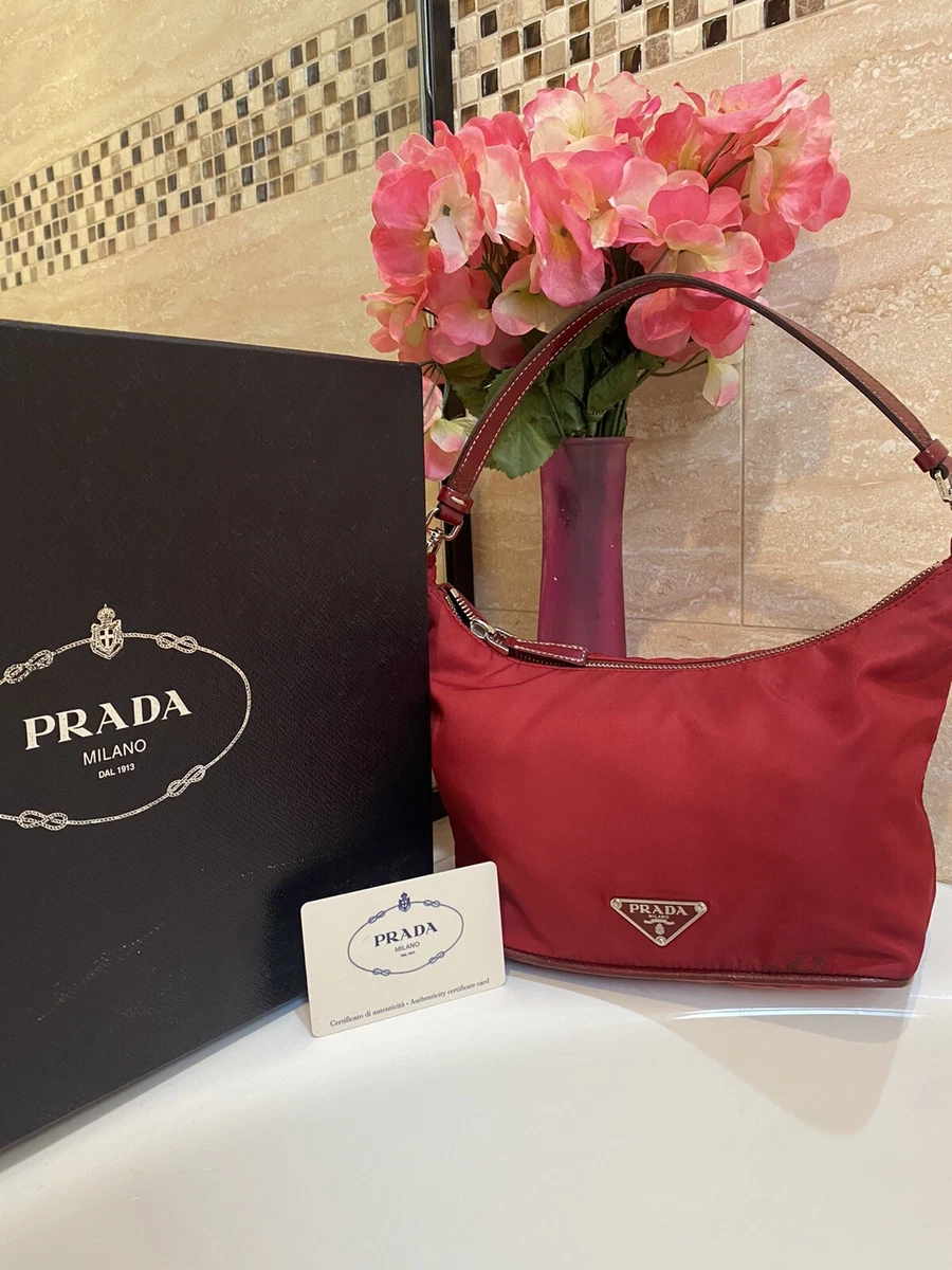 PRADA Mini Tessuto SIRIO Red Nylon Shoulder Bag With Authenticity