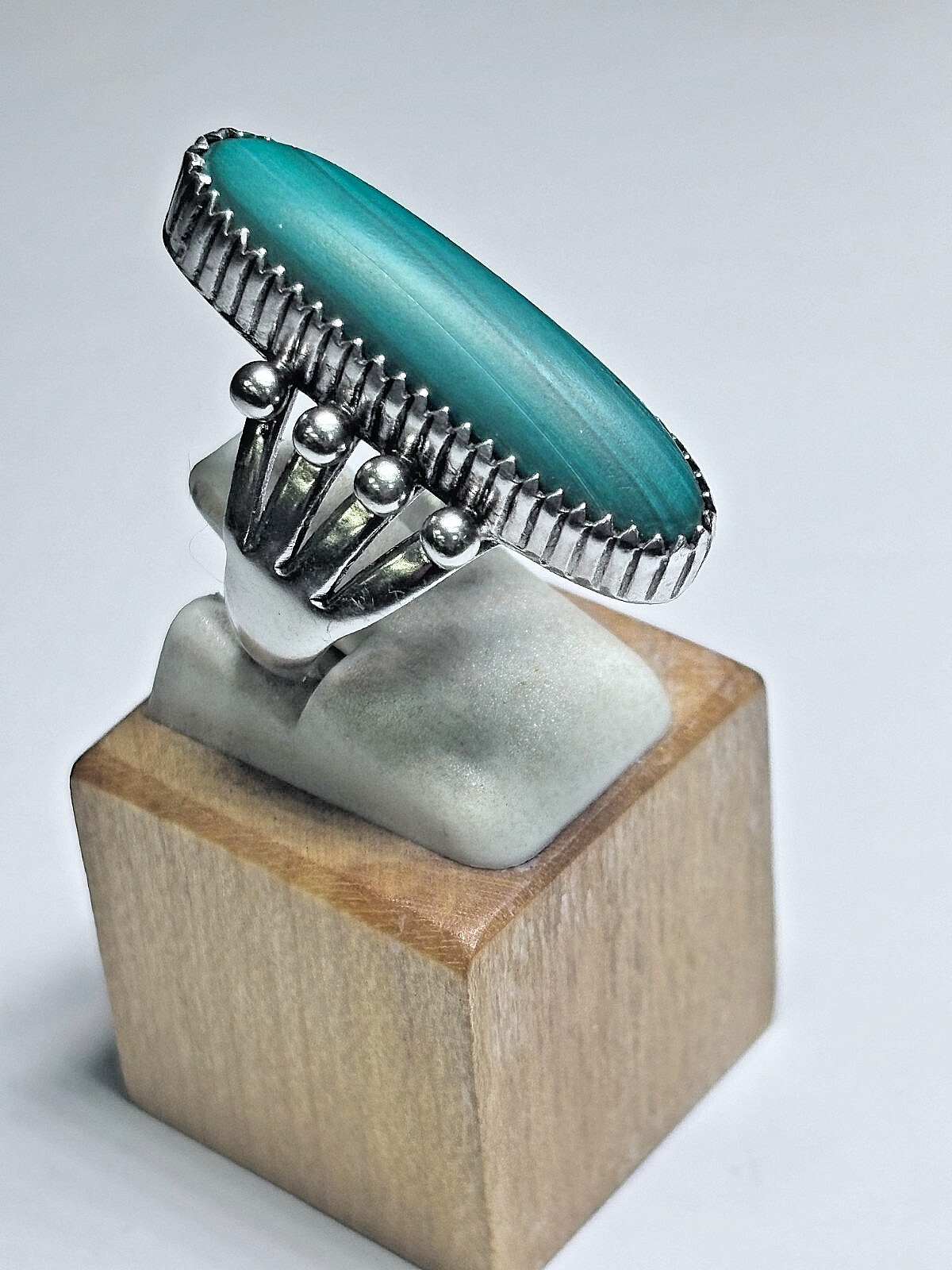 Sterling Silver Malachite Statement Ring 9.7g Sz … - image 2