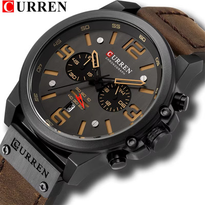 CURREN 8314 Men s Chronograph Quartz Watch   Leather Strap, 3 ATM, Sporty Gift