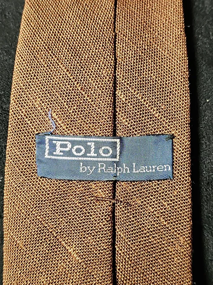 Corbata vintage Polo Ralph Lauren 57" x 2,75" hecha a mano 100 % lino marrón Foto 2 de 4