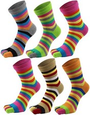 5Pairs Women Five Finger Toe Socks Separated Socks Rainbow Stripe Multicolor 5-9
