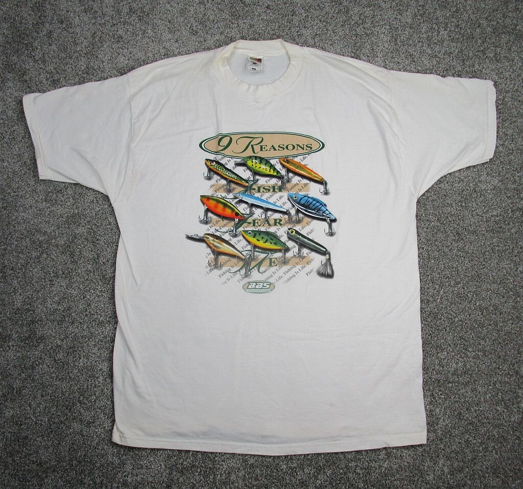 Vintage Fishing Shirt Adult XXL White Fishing Lures 9 Reasons Fish Fear