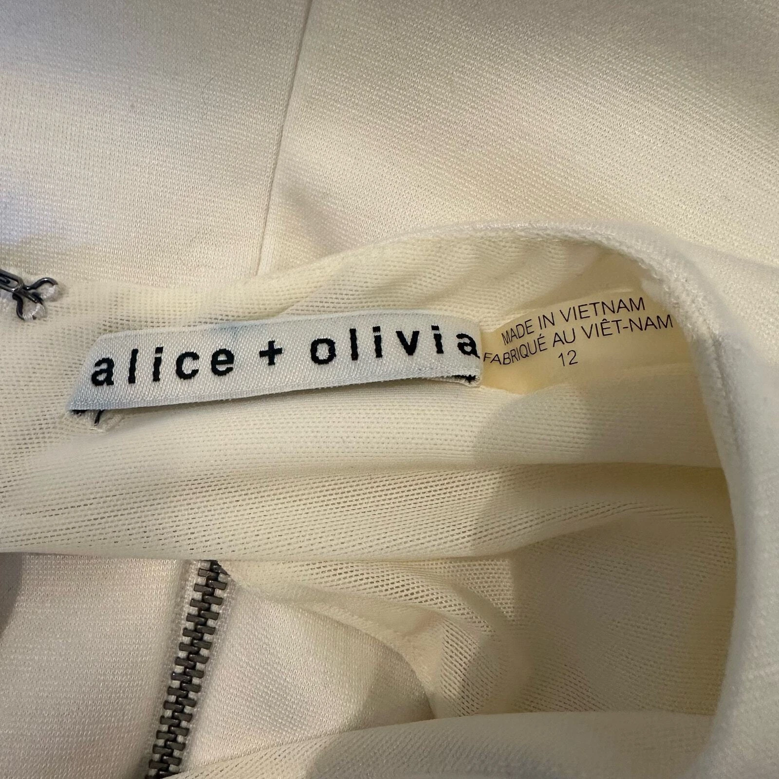 OFF WHITE Mini abito Alice + Olivia bianco schienale taglio guaina taglia 12