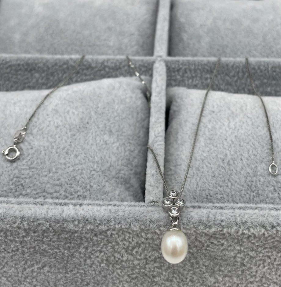 COLLANA DONNA FIRMATA ARGENTO 925 LACCIO CIONDOLO PERLA NATURALE OVALE ELEGANTE - Immagine 2 di 4