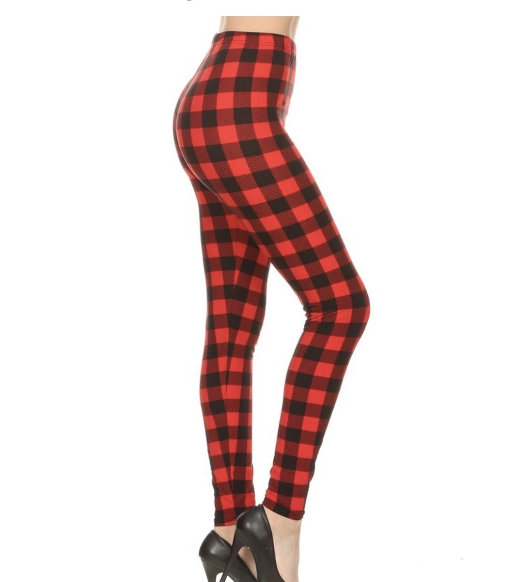 Red Black Plaid Christmas Buttery Soft Leggings Plus Size Pants