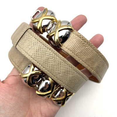 Vintage 80s Alexis Kirk Beige Reptile Skin Interlocking 