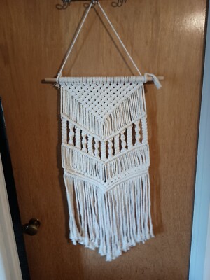 Hippie Macrame Wall Hanging Woven Yarn, 12'' x 26''