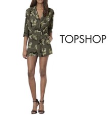 Topshop Green Floral Silky One Piece Romper Jumpsuit Bloggers Playsuit Floral