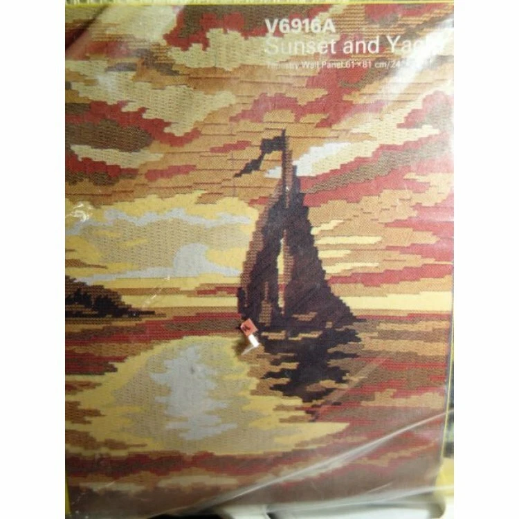 Kit de tapiz rápido PATONS puesta de sol y yate MUY RARO ¡Nuevo! Impreso en Inglaterra Foto 2 de 4