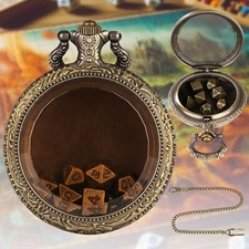 New Vintage Brown Glass Pocket Watch Case Thick Waist Chain Bronze Dice