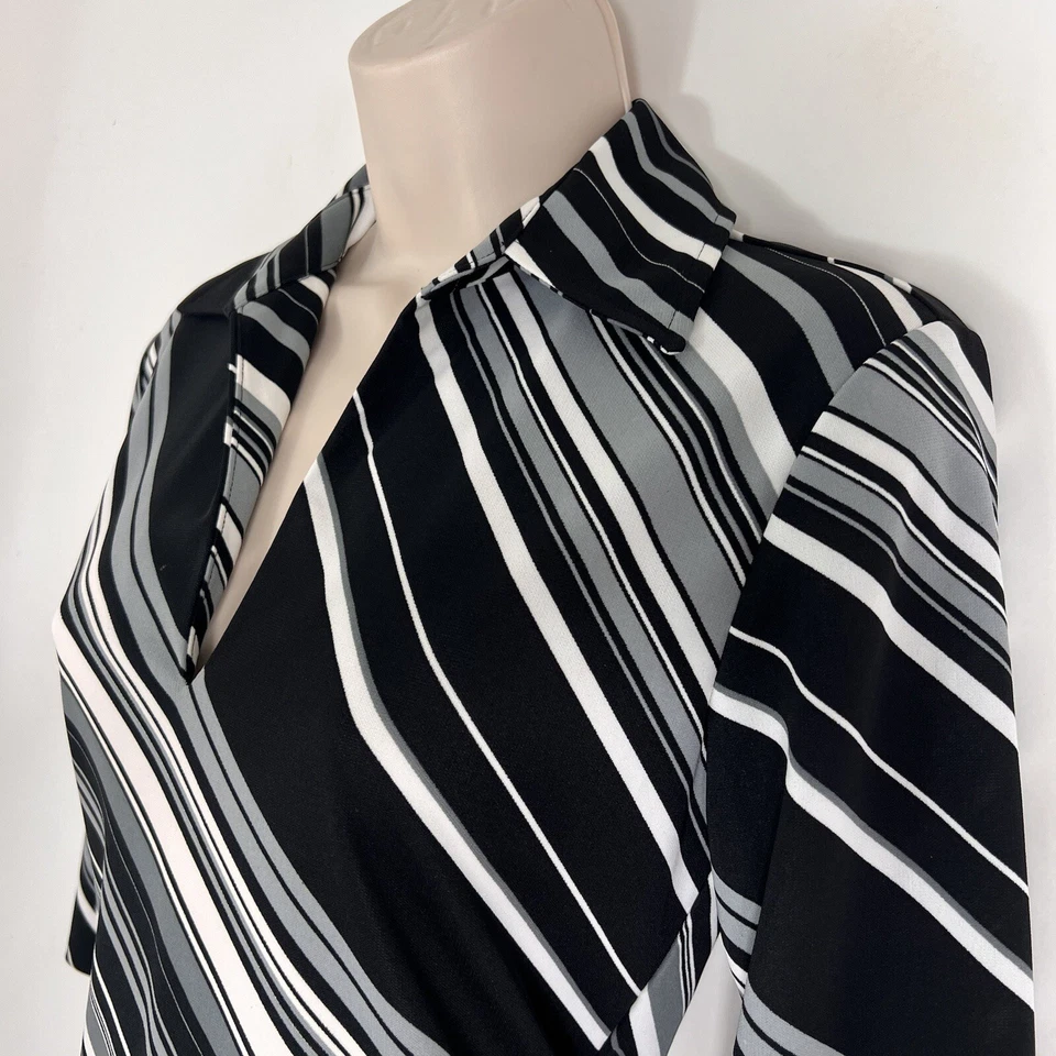 Vestido Express para mujer talla 3/4 a rayas hasta la rodilla manga 3/4 cuello en V funda Foto 4 de 4