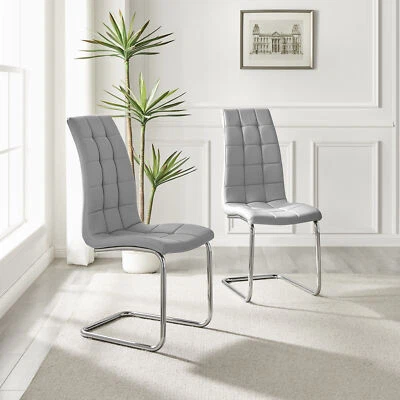 MURANO x2 Faux Leather Deep Foam Padded Silver Chrome Kichen Dining Chairs - Image 1 of 4