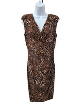 Lauren Ralph Lauren Sleeveless Faux Wrap Dress Size 8 Animal Print 