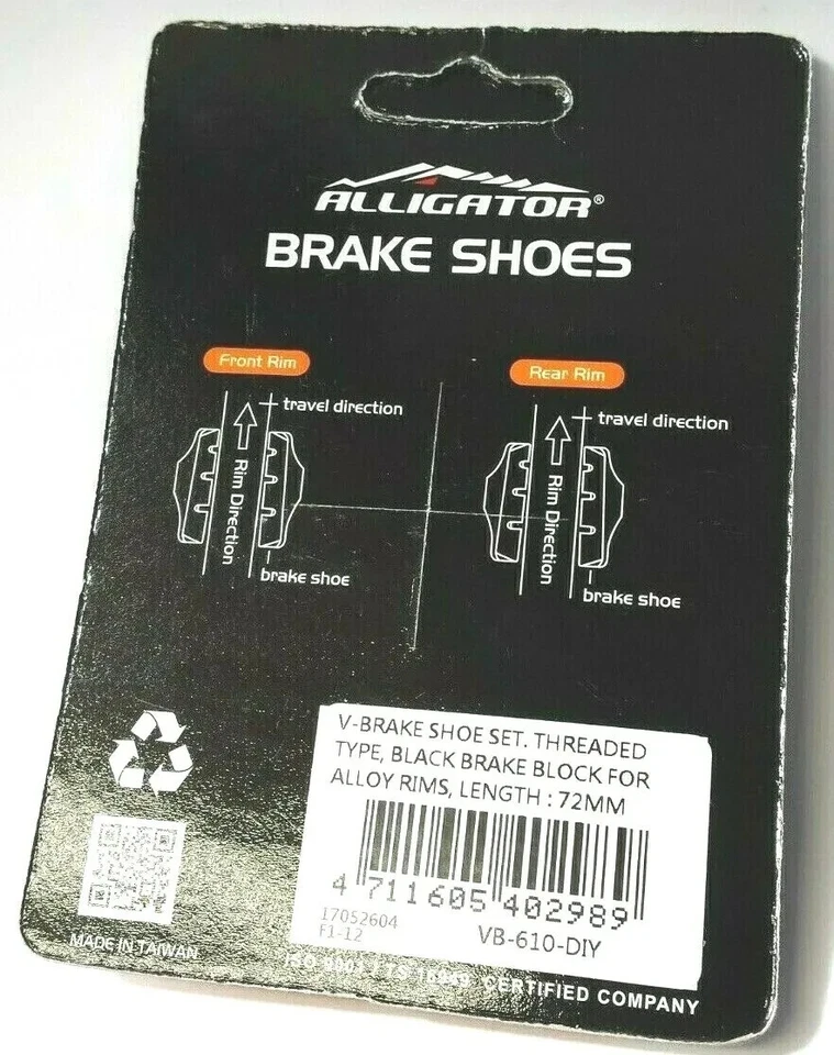 NUEVO ALLIGATOR Zapatas de Freno Juego de Zapatas de Freno en V 72mm Alligator VB-610-HÁGALO USTED MISMO, PAR Foto 4 de 4
