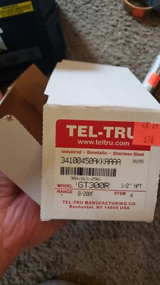 NEW TEL-TRU Temperature Gage Stainless Bimetallic 1/2'' NPT / 0-200F 4'' GT300R cc