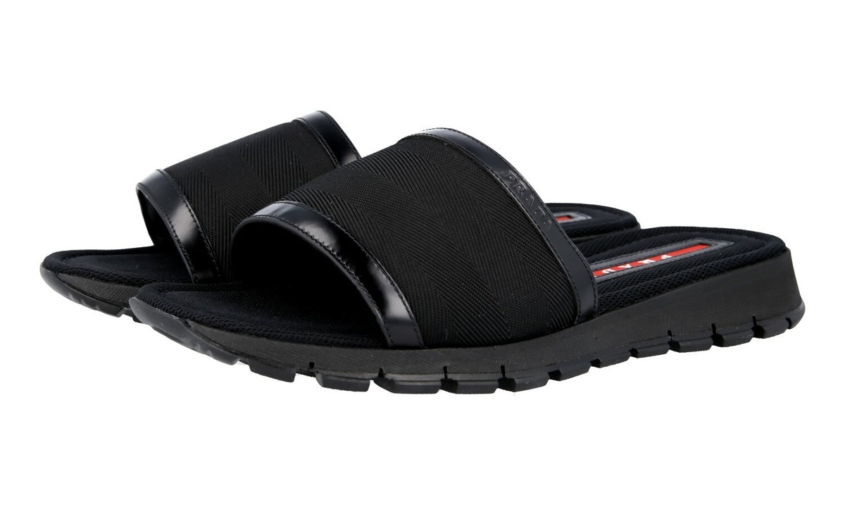 PRADA Leather Nylon Slides Sandals 4X3252 Black NEW