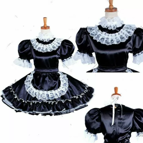 lockable Sissy maid Satin dress Uniform cosplay costume Tailor-made - Picture 3 of 5
