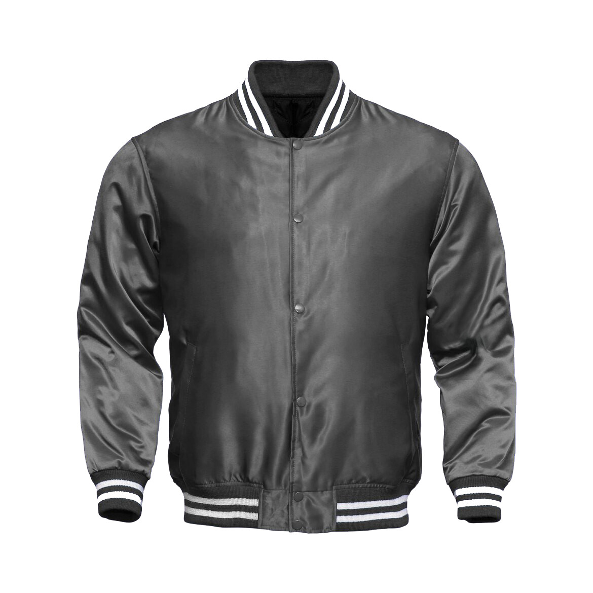 Gray Satin Varsity Baseball Jacket for Men – Classic Letterman Style