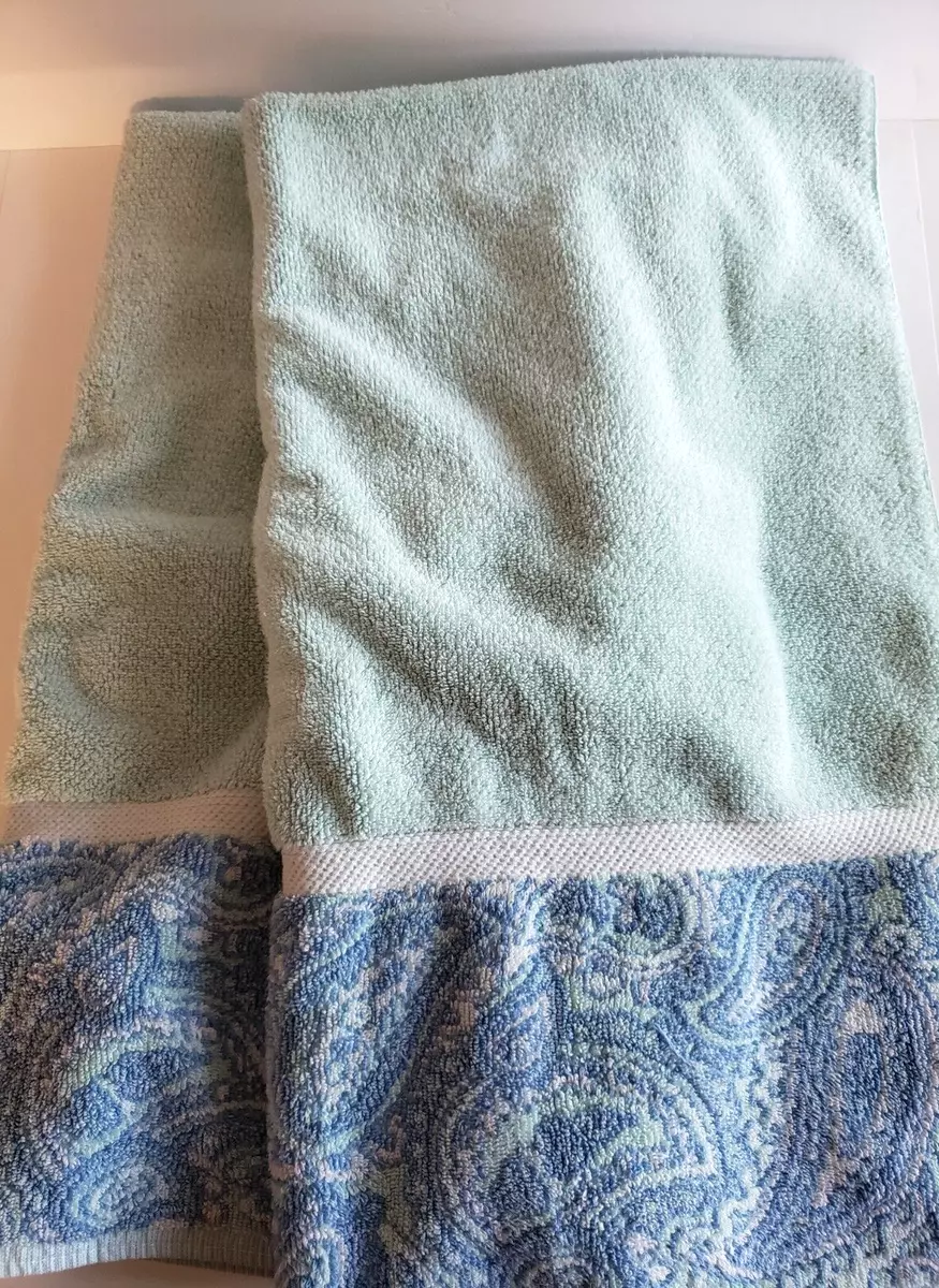 Fieldcrest Royal Velvet Light Blue Paisley Edge 2 Bath Towel Set Vintage