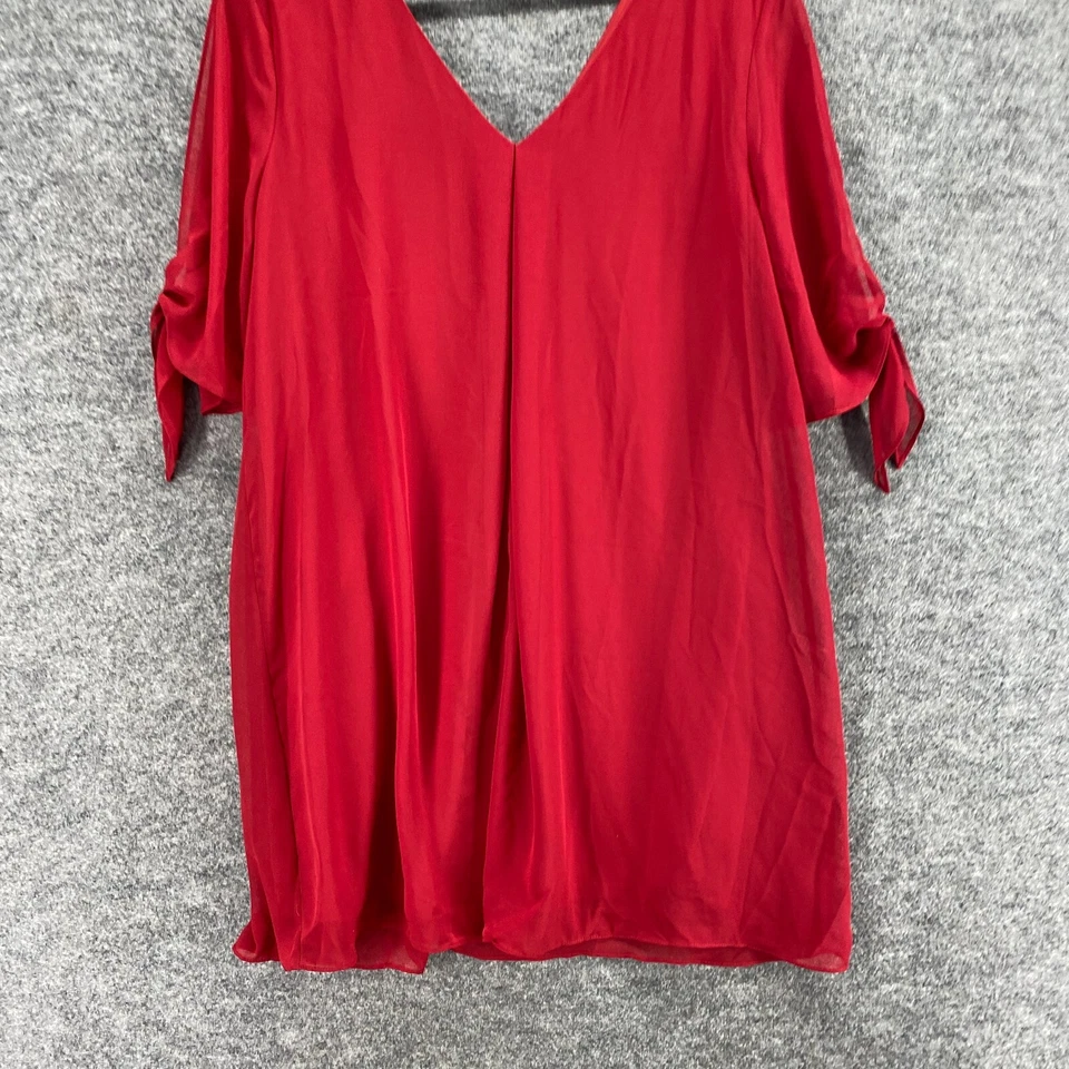 Blusa Soprano Mujer L Grande Roja Cuello en V Manga Corta Forrada Pullover Informal Foto 4 de 4