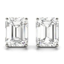 D/VVS Lab Grown Emerald Cut Diamond 4 Prong Set Stud Earring in Gold & Platinum